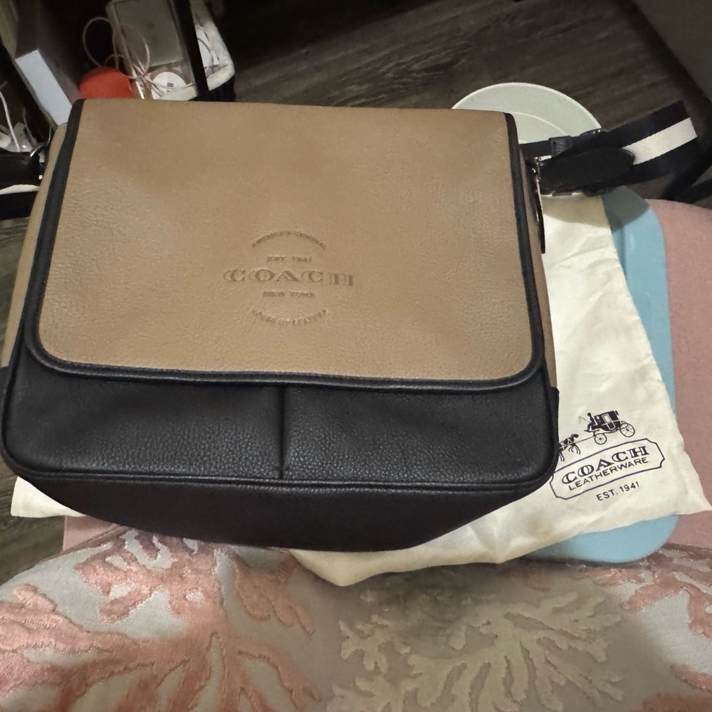 Coach Tan and Black Men's Messenger Bag